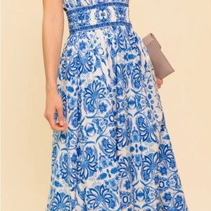 Elegant Blue Floral Women's Dress